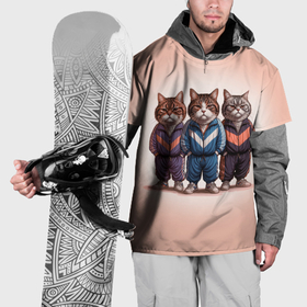 Накидка на куртку 3D с принтом Три полосатых кота в спортивных костюмах пацана в Петрозаводске, 100% полиэстер |  | Тематика изображения на принте: 