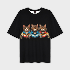 Мужская футболка oversize 3D с принтом Три кота в спортивных костюмах в Санкт-Петербурге,  |  | 