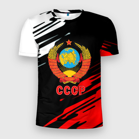 Мужская футболка 3D Slim с принтом СССР краски текстура в Екатеринбурге, 100% полиэстер с улучшенными характеристиками | приталенный силуэт, круглая горловина, широкие плечи, сужается к линии бедра | 