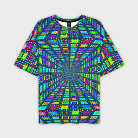 Мужская футболка oversize 3D с принтом Абстрактный узор коридор из разноцветных квадратов в Петрозаводске,  |  | 