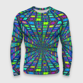 Мужской рашгард 3D с принтом Абстрактный узор коридор из разноцветных квадратов в Кировске,  |  | 