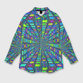 Мужская рубашка oversize 3D с принтом Абстрактный узор коридор из разноцветных квадратов в Тюмени,  |  | 