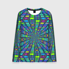 Мужской лонгслив 3D с принтом Абстрактный узор коридор из разноцветных квадратов в Петрозаводске, 100% полиэстер | длинные рукава, круглый вырез горловины, полуприлегающий силуэт | 