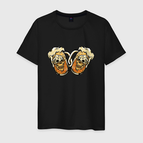 Мужская футболка хлопок с принтом Пивные кружки с пивом и черепами в Белгороде, 100% хлопок | прямой крой, круглый вырез горловины, длина до линии бедер, слегка спущенное плечо. | 