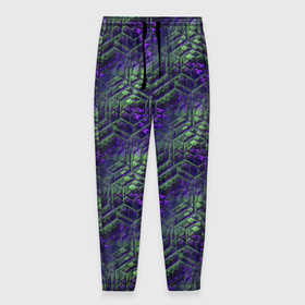 Мужские брюки 3D с принтом Фиолетово зеленые ромбики в Тюмени, 100% полиэстер | манжеты по низу, эластичный пояс регулируется шнурком, по бокам два кармана без застежек, внутренняя часть кармана из мелкой сетки | 