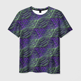 Мужская футболка 3D с принтом Фиолетово зеленые ромбики , 100% полиэфир | прямой крой, круглый вырез горловины, длина до линии бедер | 