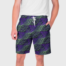 Мужские шорты 3D с принтом Фиолетово зеленые ромбики ,  полиэстер 100% | прямой крой, два кармана без застежек по бокам. Мягкая трикотажная резинка на поясе, внутри которой широкие завязки. Длина чуть выше колен | 
