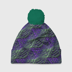 Шапка 3D c помпоном с принтом Фиолетово зеленые ромбики в Тюмени, 100% полиэстер | универсальный размер, печать по всей поверхности изделия | 