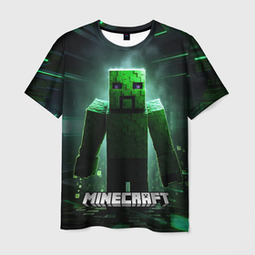 Мужская футболка 3D с принтом Minecraft зеленый злой персонаж в Курске, 100% полиэфир | прямой крой, круглый вырез горловины, длина до линии бедер | 