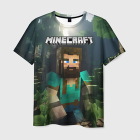 Мужская футболка 3D с принтом Minecraft персонаж с бородой в Санкт-Петербурге, 100% полиэфир | прямой крой, круглый вырез горловины, длина до линии бедер | 