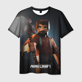 Мужская футболка 3D с принтом Minecraft персонаж с бородой ночью , 100% полиэфир | прямой крой, круглый вырез горловины, длина до линии бедер | Тематика изображения на принте: 