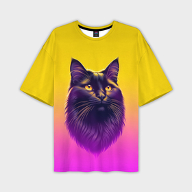 Мужская футболка oversize 3D с принтом Кот чёрный с золотыми глазами ,  |  | Тематика изображения на принте: 
