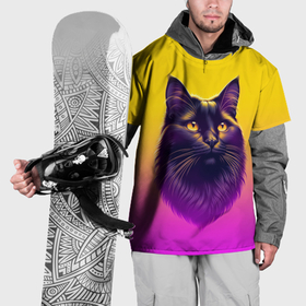 Накидка на куртку 3D с принтом Кот чёрный с золотыми глазами , 100% полиэстер |  | Тематика изображения на принте: 