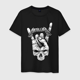 Мужская футболка хлопок с принтом Metallica hand в Екатеринбурге, 100% хлопок | прямой крой, круглый вырез горловины, длина до линии бедер, слегка спущенное плечо. | 