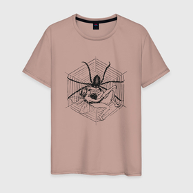 Мужская футболка хлопок с принтом Паук паутина в Тюмени, 100% хлопок | прямой крой, круглый вырез горловины, длина до линии бедер, слегка спущенное плечо. | 
