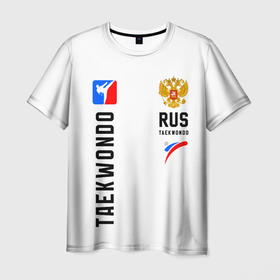 Мужская футболка 3D с принтом Тхэквондо Россия в Екатеринбурге, 100% полиэфир | прямой крой, круглый вырез горловины, длина до линии бедер | 