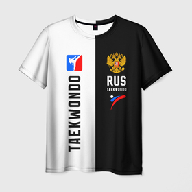 Мужская футболка 3D с принтом Тхэквондо черный и белый в Петрозаводске, 100% полиэфир | прямой крой, круглый вырез горловины, длина до линии бедер | 