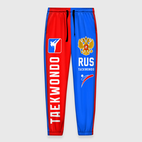 Мужские брюки 3D с принтом Тхэквондо синий и красный в Новосибирске, 100% полиэстер | манжеты по низу, эластичный пояс регулируется шнурком, по бокам два кармана без застежек, внутренняя часть кармана из мелкой сетки | Тематика изображения на принте: 