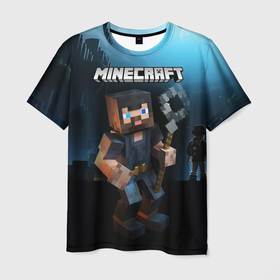 Мужская футболка 3D с принтом Minecraft персонаж  ночью , 100% полиэфир | прямой крой, круглый вырез горловины, длина до линии бедер | Тематика изображения на принте: 