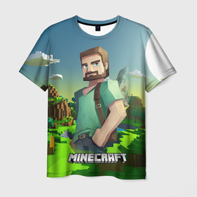 Мужская футболка 3D с принтом Minecraft персонаж  зеленый мир в Курске, 100% полиэфир | прямой крой, круглый вырез горловины, длина до линии бедер | 