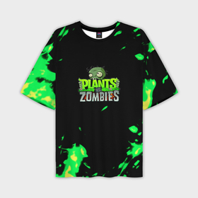 Мужская футболка oversize 3D с принтом Plants vs. Zombies зелёная текстура ,  |  | 