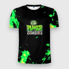 Мужская футболка 3D Slim с принтом Plants vs. Zombies зелёная текстура , 100% полиэстер с улучшенными характеристиками | приталенный силуэт, круглая горловина, широкие плечи, сужается к линии бедра | 