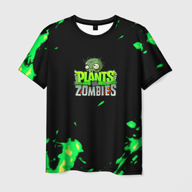 Мужская футболка 3D с принтом Plants vs. Zombies зелёная текстура в Тюмени, 100% полиэфир | прямой крой, круглый вырез горловины, длина до линии бедер | Тематика изображения на принте: 