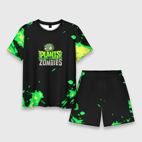 Мужской костюм с шортами 3D с принтом Plants vs. Zombies зелёная текстура ,  |  | 