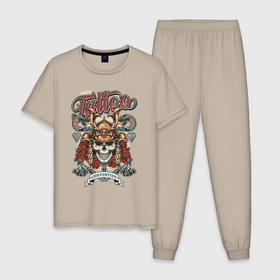 Мужская пижама хлопок с принтом Tokio tattoo в Кировске, 100% хлопок | брюки и футболка прямого кроя, без карманов, на брюках мягкая резинка на поясе и по низу штанин
 | 