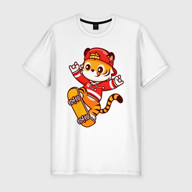 Мужская футболка хлопок Slim с принтом Skater teen tiger в Кировске, 92% хлопок, 8% лайкра | приталенный силуэт, круглый вырез ворота, длина до линии бедра, короткий рукав | 