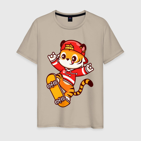 Мужская футболка хлопок с принтом Skater teen tiger в Курске, 100% хлопок | прямой крой, круглый вырез горловины, длина до линии бедер, слегка спущенное плечо. | Тематика изображения на принте: 