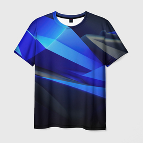 Мужская футболка 3D с принтом Black and blue abstract background sport  style в Новосибирске, 100% полиэфир | прямой крой, круглый вырез горловины, длина до линии бедер | Тематика изображения на принте: 