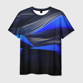 Мужская футболка 3D с принтом Black   and  blue  abstract  background   sport  style в Санкт-Петербурге, 100% полиэфир | прямой крой, круглый вырез горловины, длина до линии бедер | 