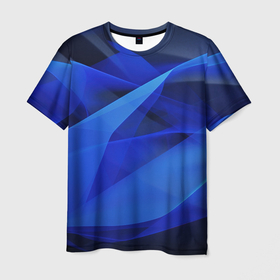 Мужская футболка 3D с принтом Темный синий фон спортивный стиль  абстракт в Санкт-Петербурге, 100% полиэфир | прямой крой, круглый вырез горловины, длина до линии бедер | 
