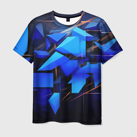 Мужская футболка 3D с принтом Темный синий фон спортивный  стиль  абстракт в Екатеринбурге, 100% полиэфир | прямой крой, круглый вырез горловины, длина до линии бедер | 
