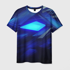 Мужская футболка 3D с принтом Abstract blue black background sport style в Курске, 100% полиэфир | прямой крой, круглый вырез горловины, длина до линии бедер | Тематика изображения на принте: 