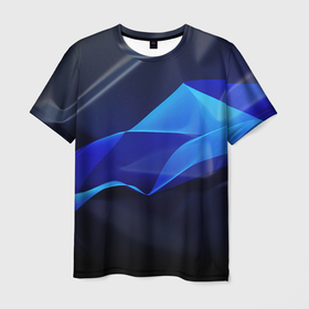 Мужская футболка 3D с принтом Abstract blue  black  background  sport  style в Белгороде, 100% полиэфир | прямой крой, круглый вырез горловины, длина до линии бедер | 