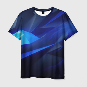 Мужская футболка 3D с принтом Темный синий фон спортивный стиль абстракт в Санкт-Петербурге, 100% полиэфир | прямой крой, круглый вырез горловины, длина до линии бедер | 