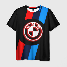 Мужская футболка 3D с принтом BMW sport geometry line в Курске, 100% полиэфир | прямой крой, круглый вырез горловины, длина до линии бедер | Тематика изображения на принте: 