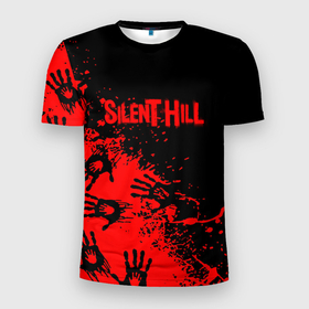 Мужская футболка 3D Slim с принтом Silent hill logo game pattern steel в Екатеринбурге, 100% полиэстер с улучшенными характеристиками | приталенный силуэт, круглая горловина, широкие плечи, сужается к линии бедра | Тематика изображения на принте: 