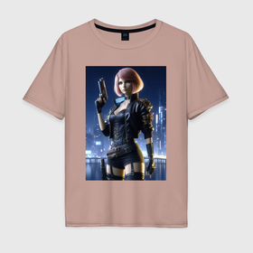 Мужская футболка хлопок Oversize с принтом Cyberpunk 2077   ai art character в Петрозаводске, 100% хлопок | свободный крой, круглый ворот, “спинка” длиннее передней части | 