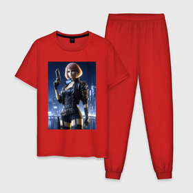 Мужская пижама хлопок с принтом Cyberpunk 2077   ai art character в Новосибирске, 100% хлопок | брюки и футболка прямого кроя, без карманов, на брюках мягкая резинка на поясе и по низу штанин
 | Тематика изображения на принте: 