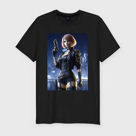 Мужская футболка хлопок Slim с принтом Cyberpunk 2077   ai art character в Новосибирске, 92% хлопок, 8% лайкра | приталенный силуэт, круглый вырез ворота, длина до линии бедра, короткий рукав | 