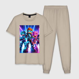 Мужская пижама хлопок с принтом Minecraft   characters ai art в Белгороде, 100% хлопок | брюки и футболка прямого кроя, без карманов, на брюках мягкая резинка на поясе и по низу штанин
 | 
