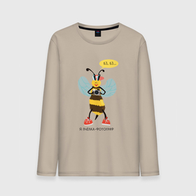 Мужской лонгслив хлопок с принтом Пчёлка фотограф серия: весёлые пчёлки , 100% хлопок |  | 