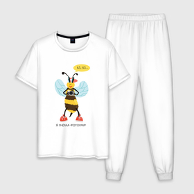 Мужская пижама хлопок с принтом Пчёлка фотограф серия: весёлые пчёлки , 100% хлопок | брюки и футболка прямого кроя, без карманов, на брюках мягкая резинка на поясе и по низу штанин
 | 