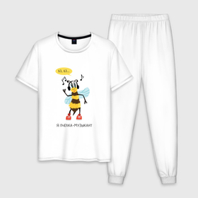 Мужская пижама хлопок с принтом Пчёлка музыкант серия: весёлые пчёлки в Санкт-Петербурге, 100% хлопок | брюки и футболка прямого кроя, без карманов, на брюках мягкая резинка на поясе и по низу штанин
 | 