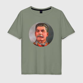 Мужская футболка хлопок Oversize с принтом Stalin color , 100% хлопок | свободный крой, круглый ворот, “спинка” длиннее передней части | 