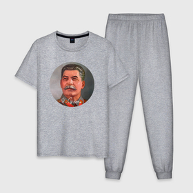 Мужская пижама хлопок с принтом Stalin color в Тюмени, 100% хлопок | брюки и футболка прямого кроя, без карманов, на брюках мягкая резинка на поясе и по низу штанин
 | 