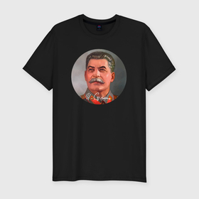 Мужская футболка хлопок Slim с принтом Stalin color в Курске, 92% хлопок, 8% лайкра | приталенный силуэт, круглый вырез ворота, длина до линии бедра, короткий рукав | 